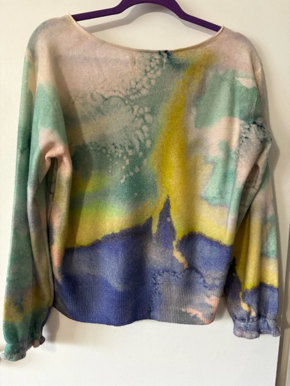 Anthropologie Multicolor Watercolor 100% Cashmere Crewneck Sweater - Picture 2 of 9
